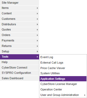 Management Console Tools menu with Application Settings selected.