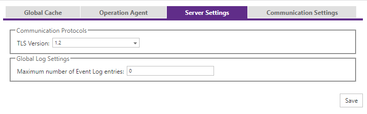Application Settings Server Settings tab.