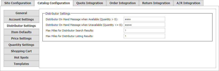Catalog Configuration Distributor Settings tab.