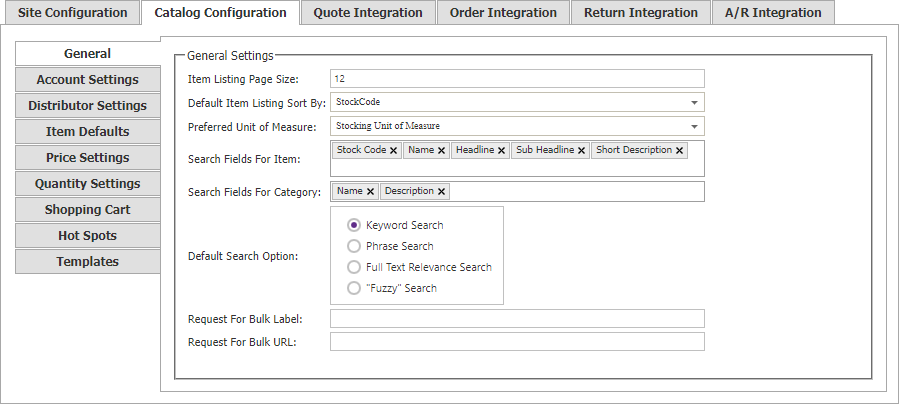 Catalog Configuration General tab.