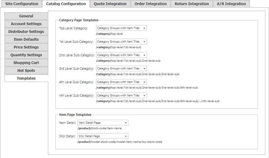 Catalog Configuration Templates tab.