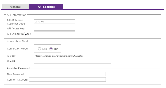 C. H. Robinson Shipping Provider API settings