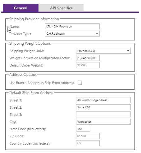 C. H. Robinson Shipping Provider General settings