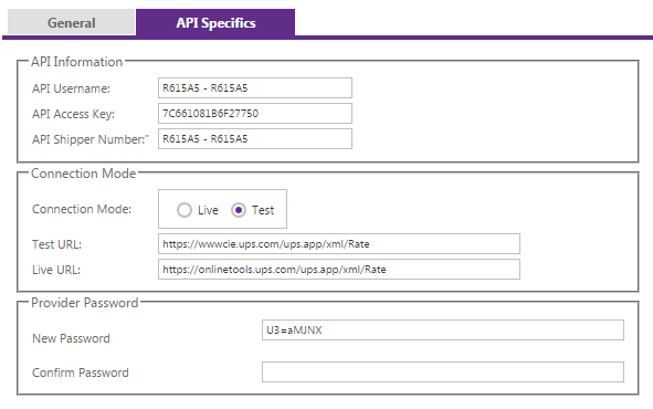 Legacy UPS Shipping Provider API settings