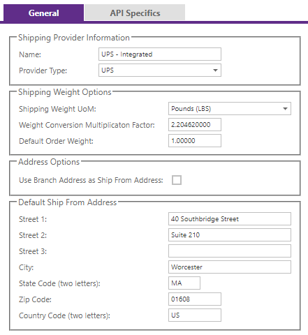 Legacy UPS Shipping Provider General settings