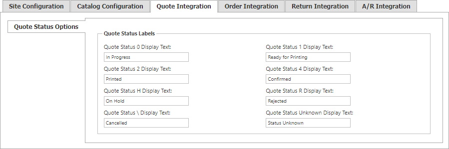 Quote Integration status options.