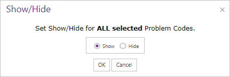 Problem Codes bulk Show/Hide dialog.