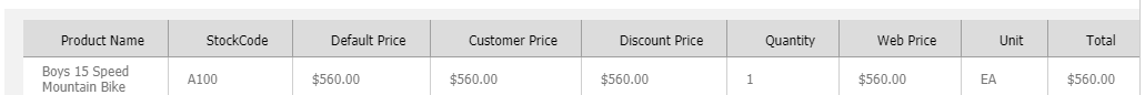 Checkout item list showing ordered items, quantities, prices, and totals.