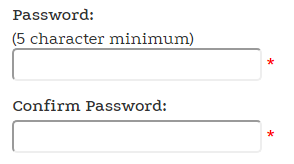 Password and confirmation fields with required validation.