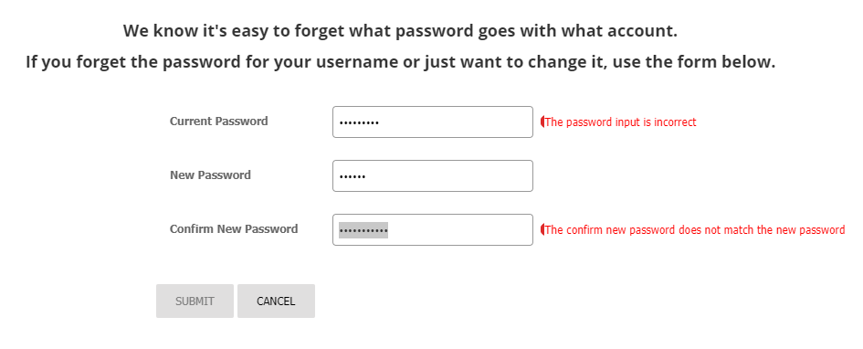 CustomerChangePasswordControl validation state