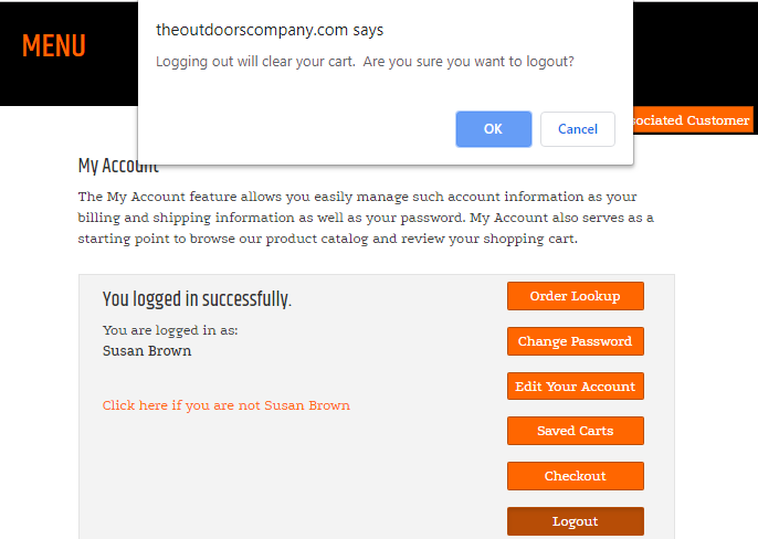CustomerLogoutControl confirmation prompt