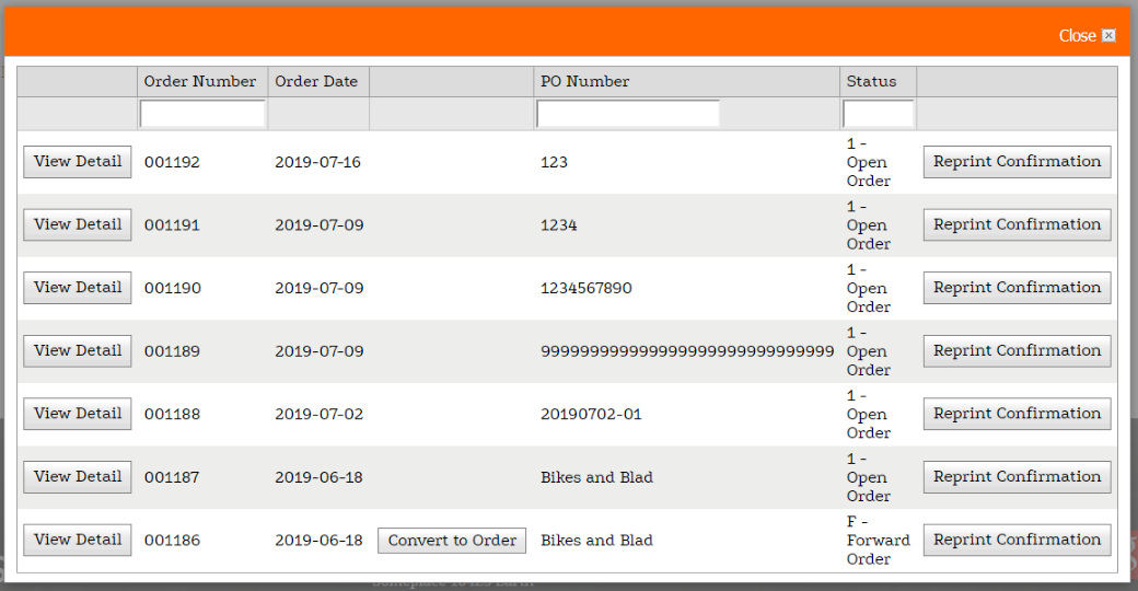 CustomerOrderStatus search view
