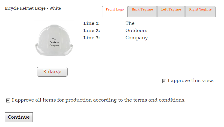 Checkout personalization review with item and view approvals.