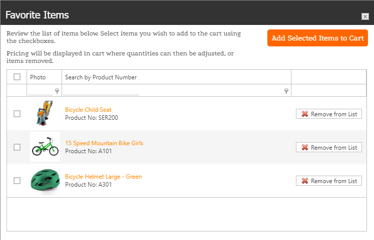 Item list selection view.