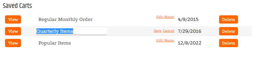 Saved cart rename action.