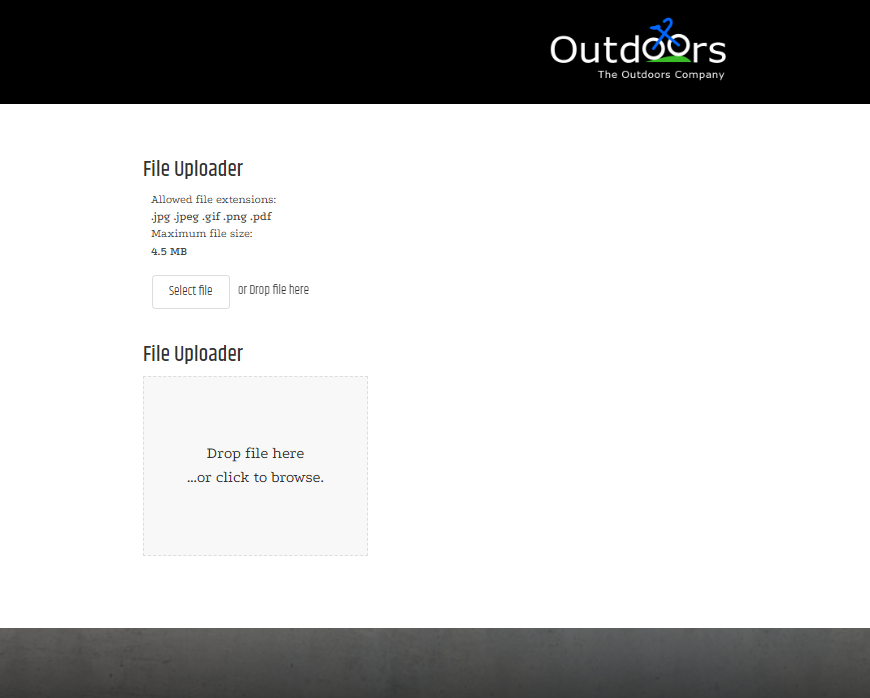 File uploader shown with a select-file control and drag-and-drop area