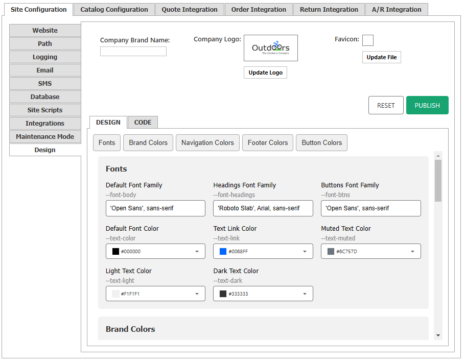 The new Design tab in Site Manager