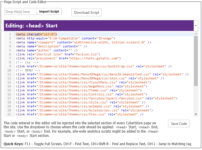 The Site Manager's Site Scripts tab