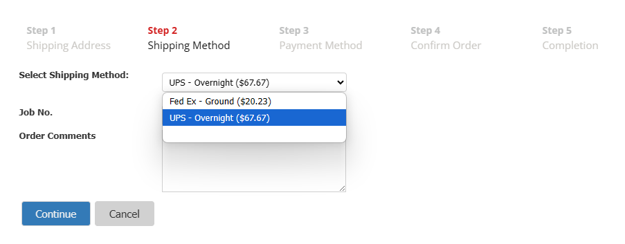 Muilti-Step Checkout Shipping Selection