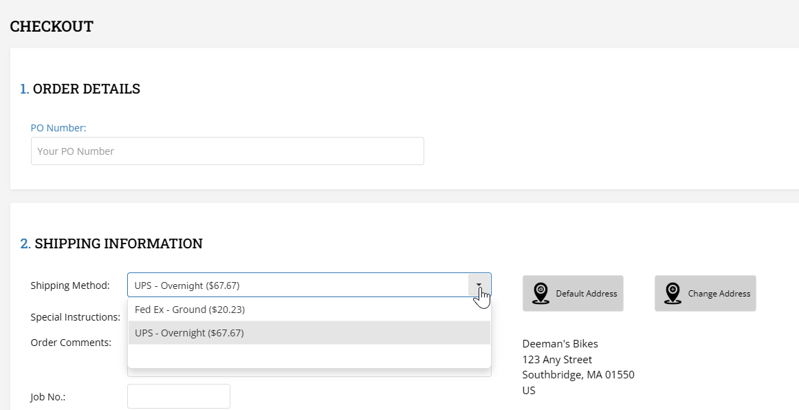 SIngle Page Checkout Shipping Selection