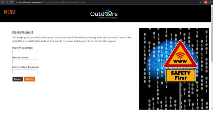 Change Password interface used after a verified reset request.