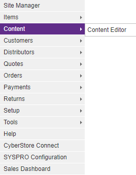 Content menu in the Management Console.