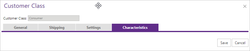 Customer Class Characteristics tab.