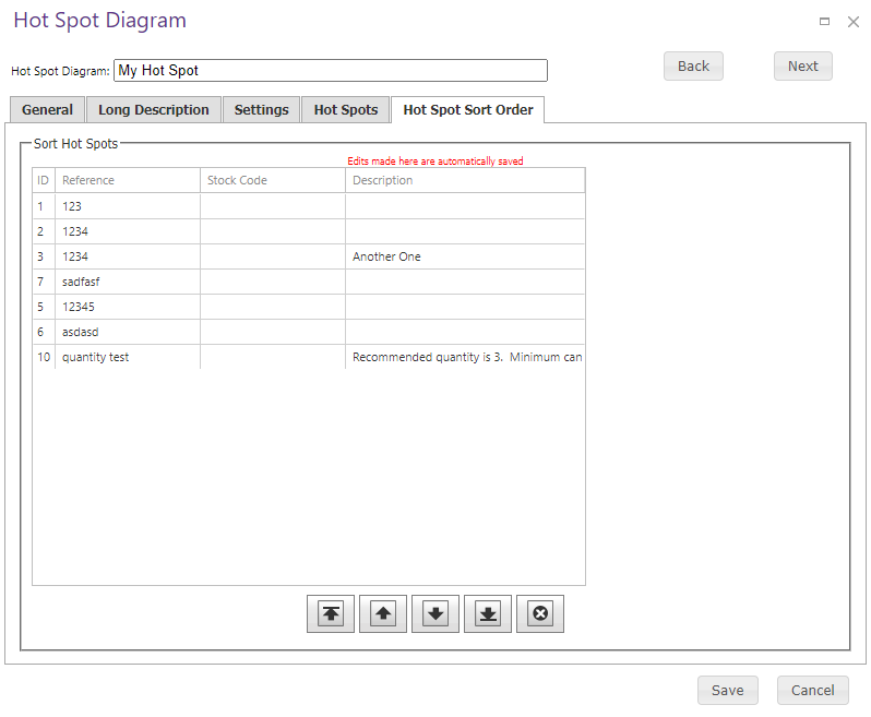 Hot Spots Sort Order tab