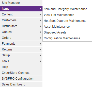 Items menu in the Management Console.