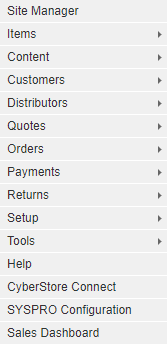 CyberStore Management Console main menu.