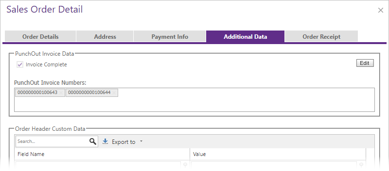 PunchOut Additional Data for an order