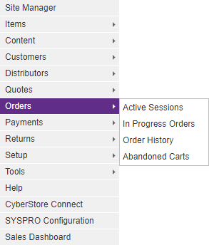 Orders menu in the Management Console.
