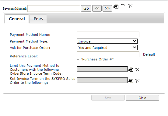 Payment Method General tab.