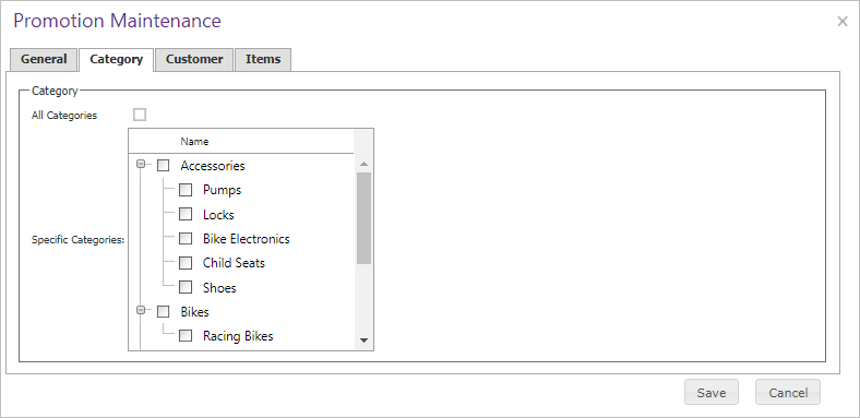 Promotion Category tab.