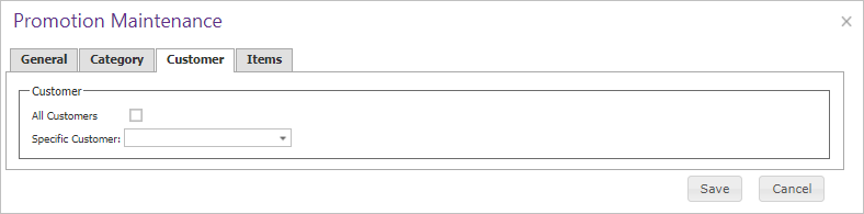 Promotion Customer tab.