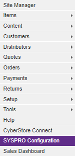 SYSPRO Configuration entry in the Management Console menu.