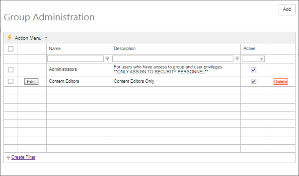 Group Administration grid