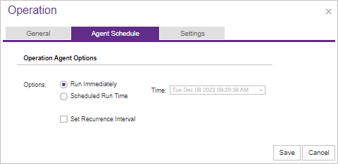 Operation Agent Schedule tab