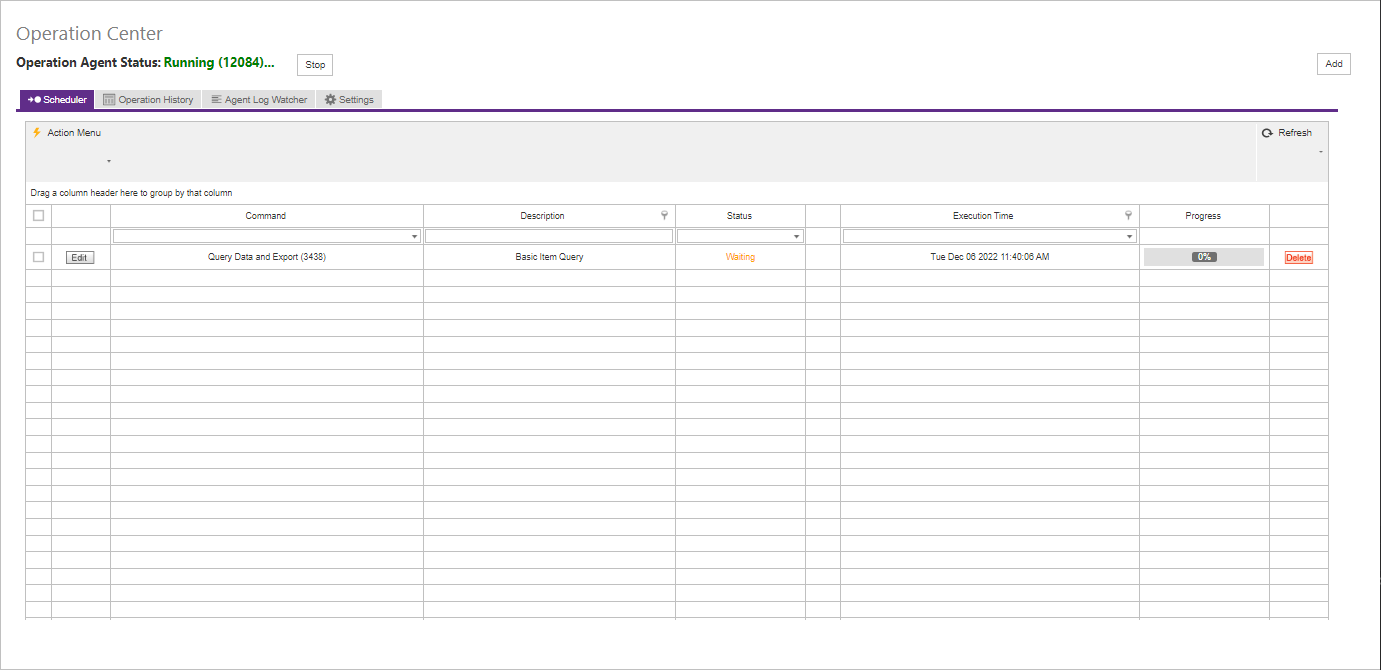 Operation Center Scheduler tab