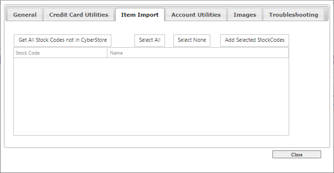 Item Import tab