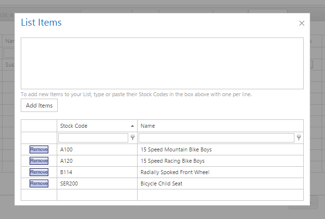 Bulk addition of stock codes