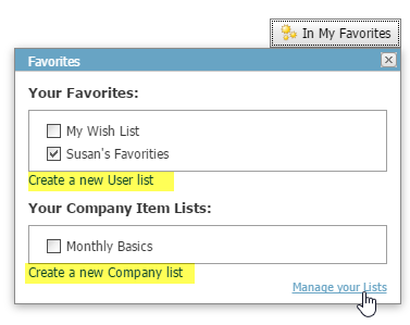 Create a new Item List dialog