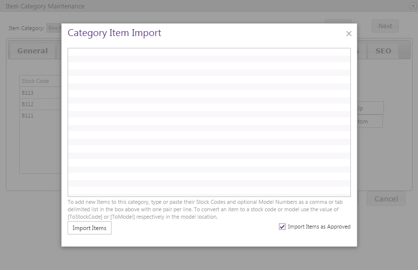 Category item import for Model relationships
