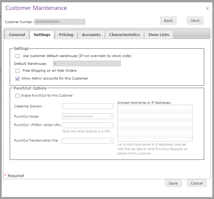 Customer PunchOut configuration