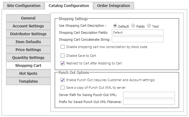 PunchOut settings in Catalog Configuration