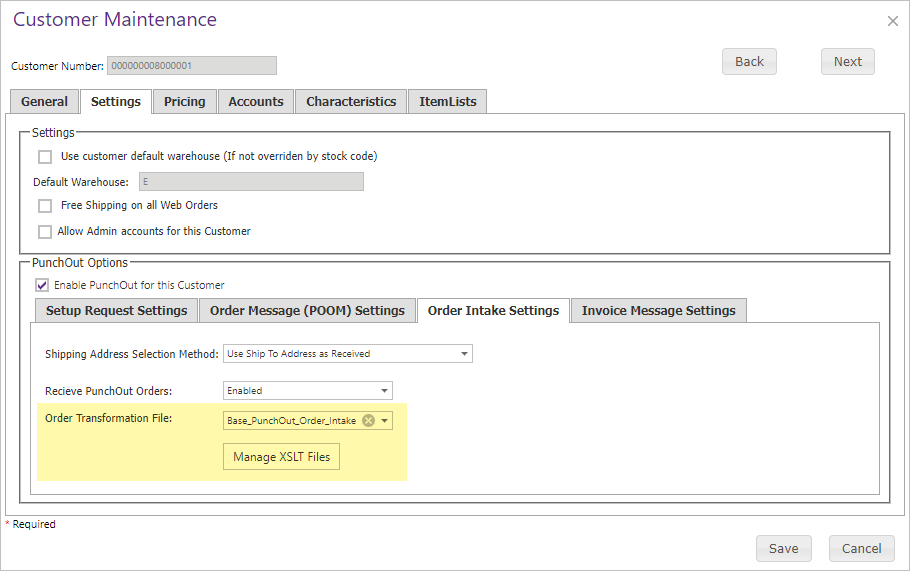 PunchOut Order Intake Settings