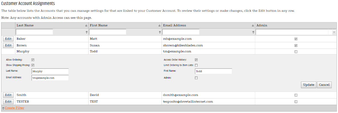 Customer Account Assignments interface with linked Accounts and delegated permissions.