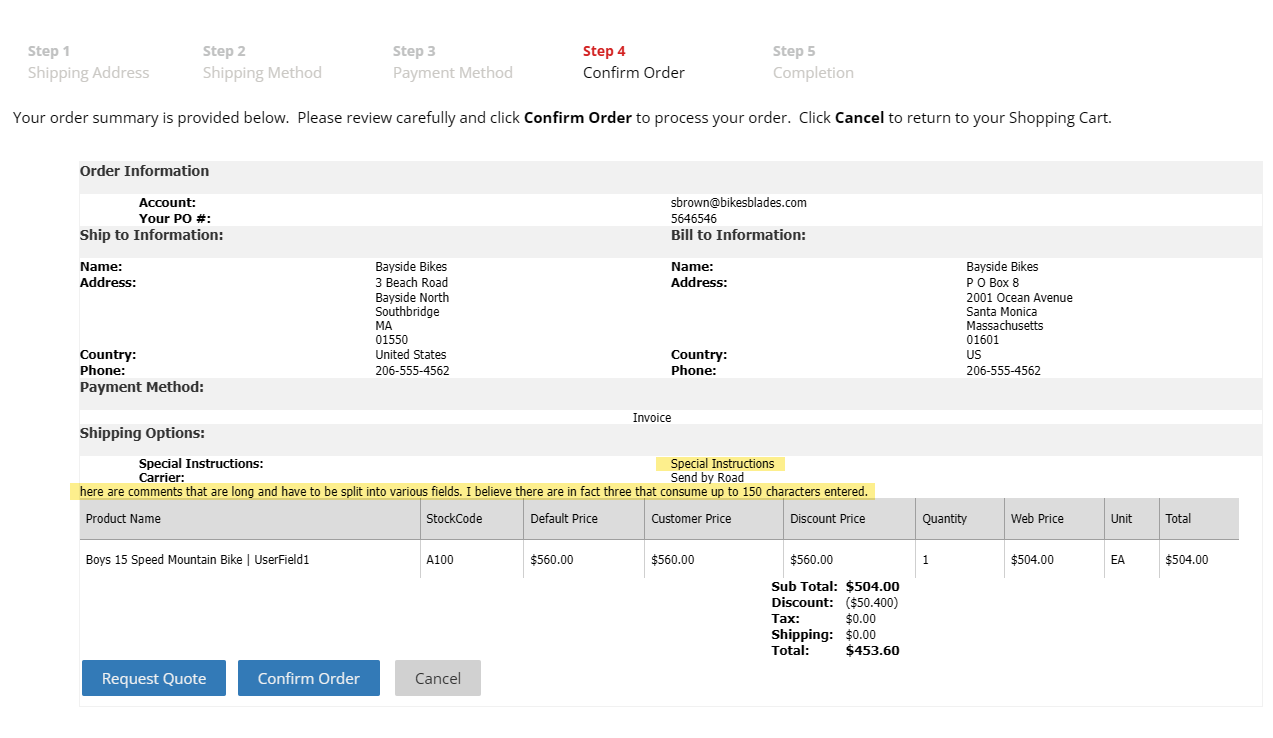 Step 4 Confirm Order Page Showing Comment Review