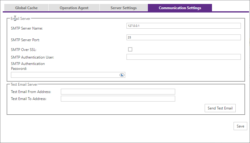 Application Settings Communication Settings tab.