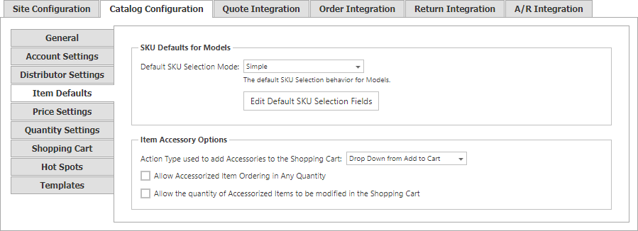 Catalog Configuration Item Defaults tab.